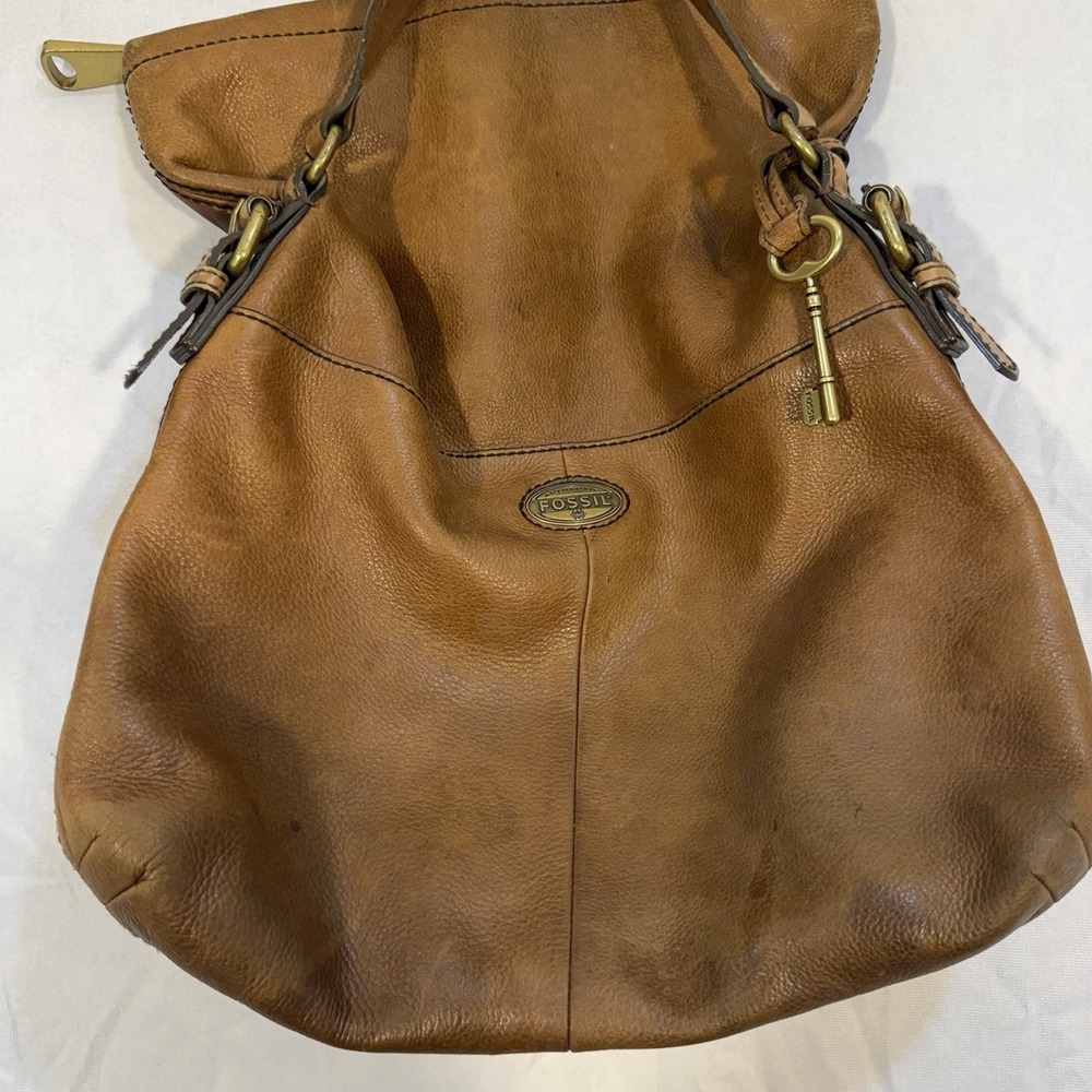 vintage fossil explorer crossbody Bag Leather Tan Zippers Brass Hardware - Picture 2 of 16
